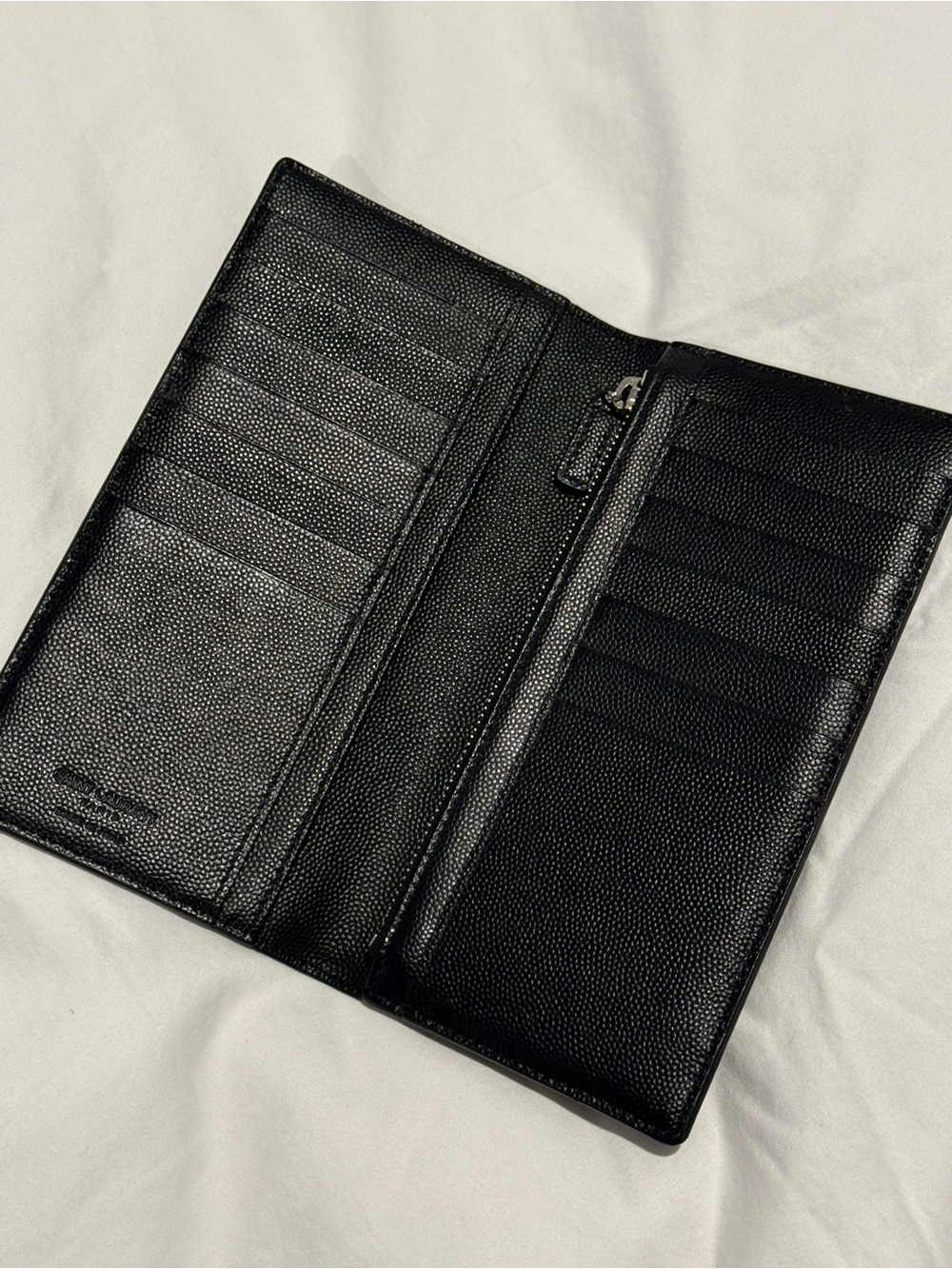 Saint Laurent Black Pebbled Long Bifold Wallet with Silver Logo - Picture 2 of 2